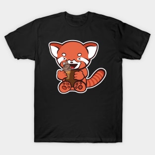 Red Panda Loves Chocolate Ice Cream T-Shirt